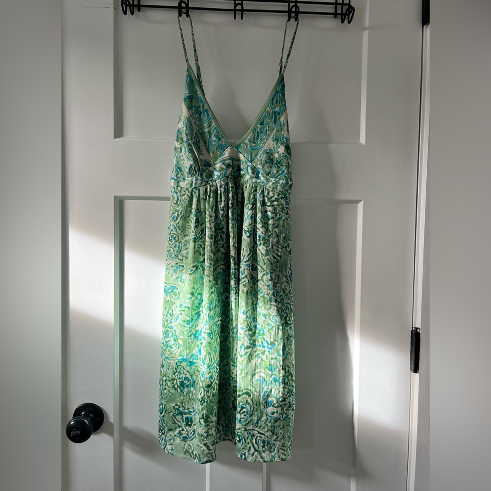 Oscar de la Renta Green and Turquoise Printed Mini Dress